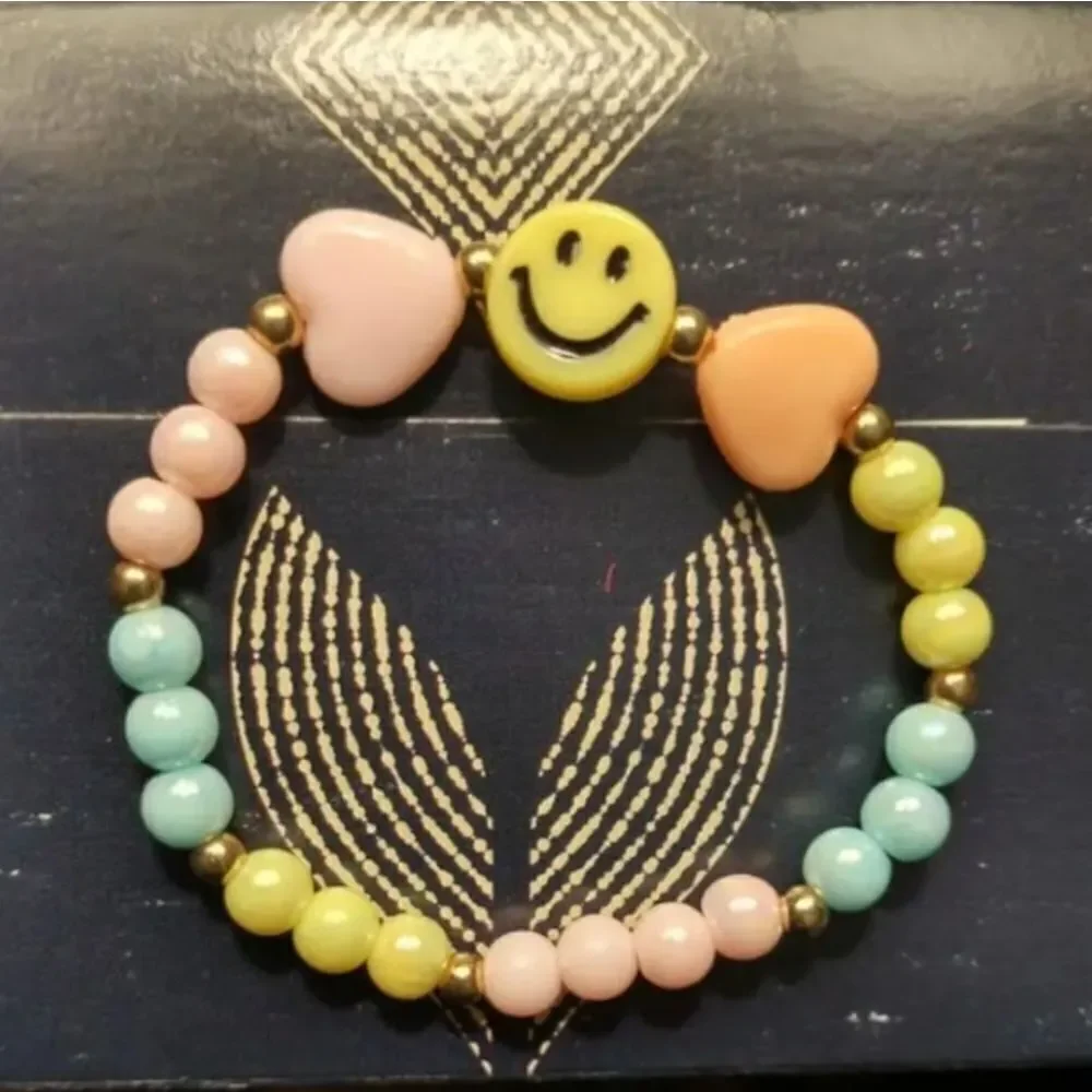 Girls rainbow happy face beaded bracelet